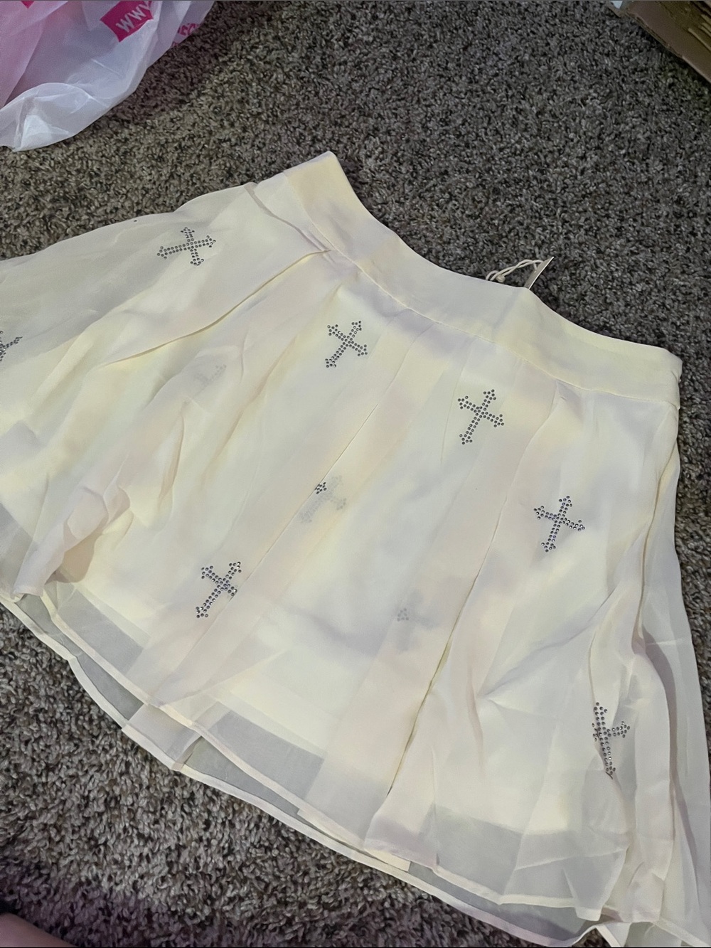 Light Cream Circle Skirt with Rhinestone Cross Accents